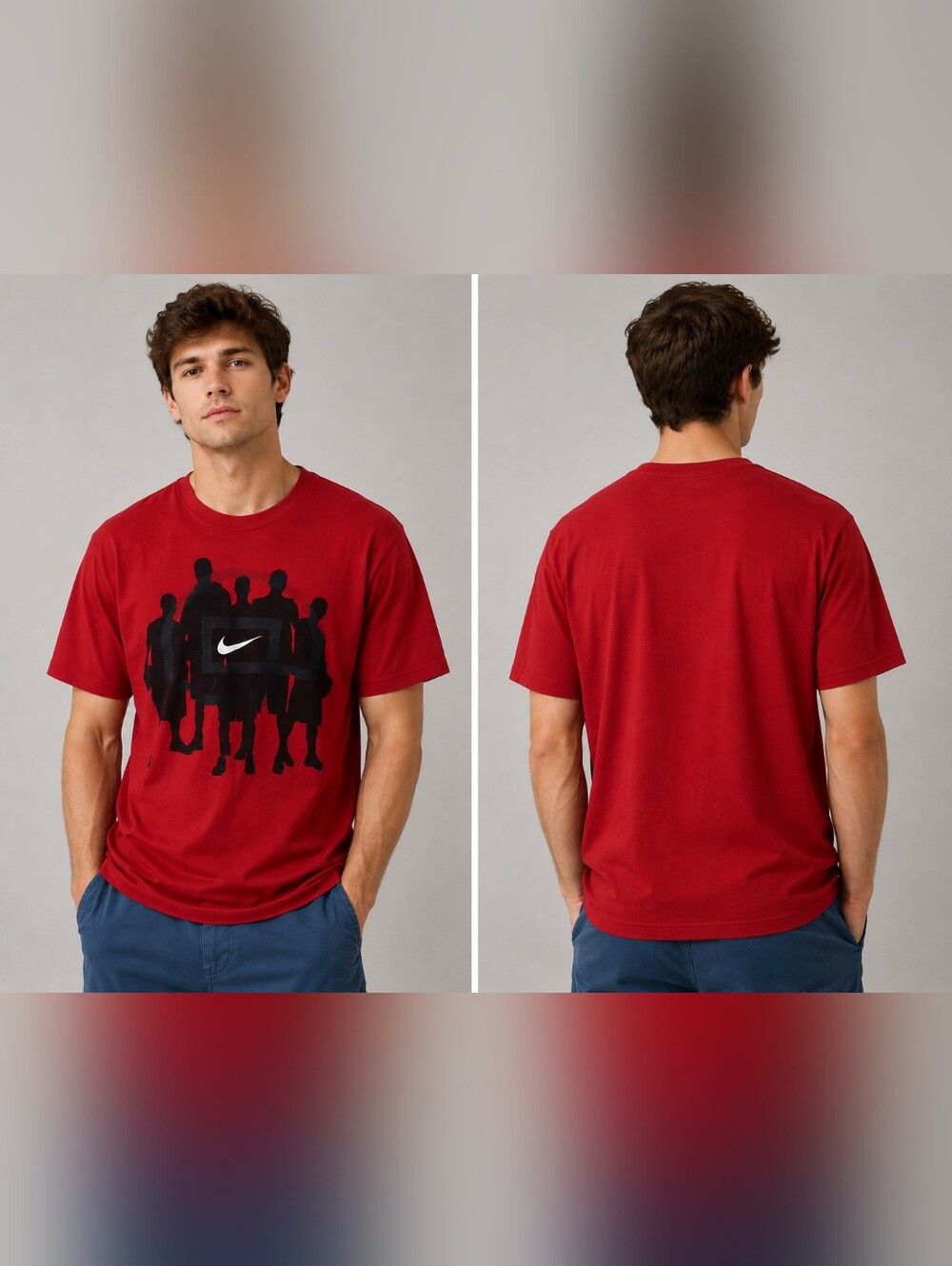 Nike Red T-Shirt with Black Silhouette Design